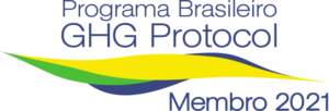 Selo com ondas nas cores Verde, azul e, em destaque, amarelo. E o texto: Programa Brasileiro GHG protocol Membro 2021