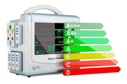 Medical,Monitor,With,Energy,Efficiency,Chart,,3d,Rendering,Isolated,On