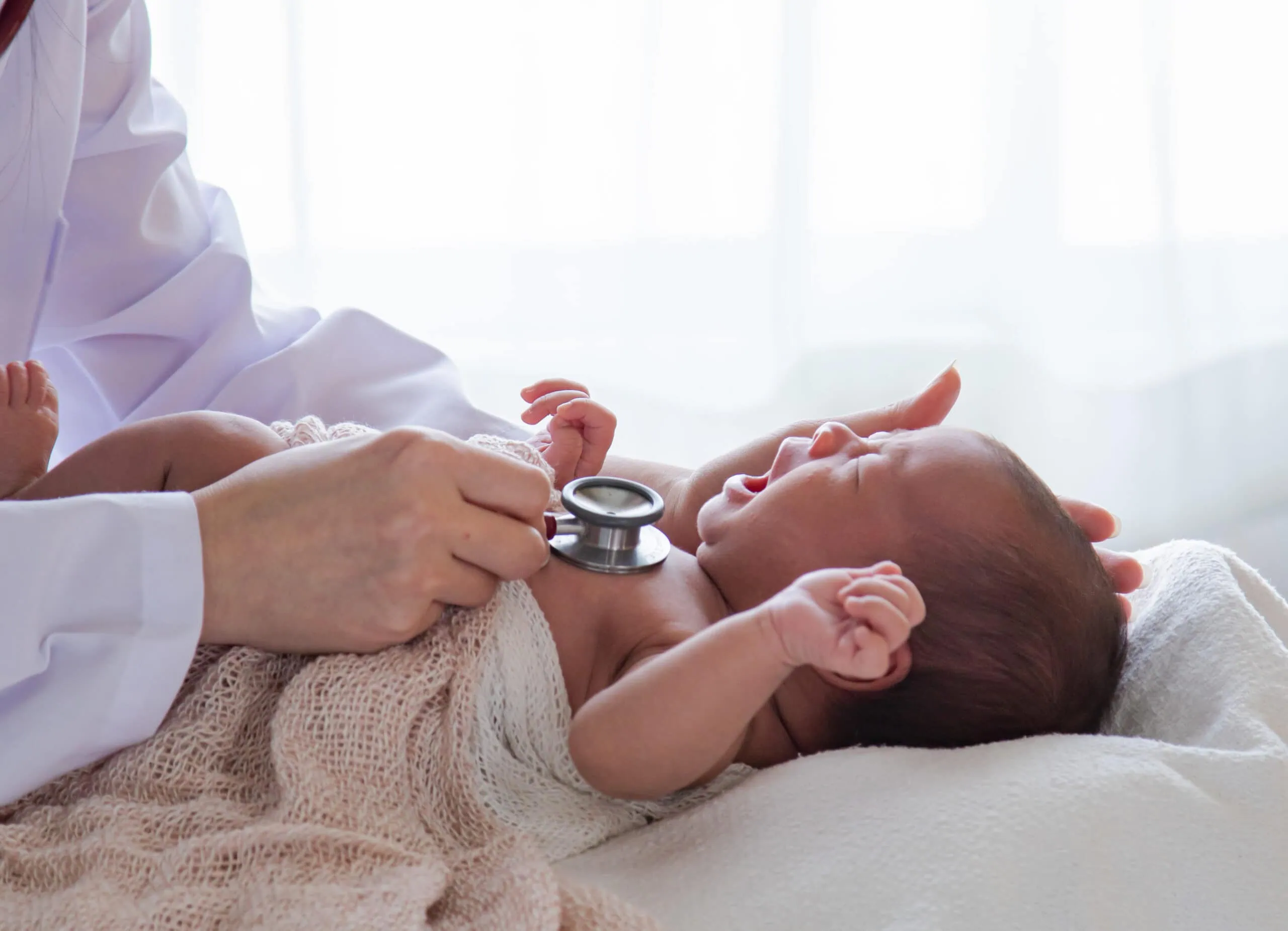 Asian,Newborn,Baby,Get,Sick,Crying,During,Examine,By,Pediatrician