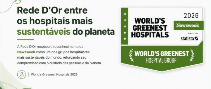 Banner com o selo da newsweek. De hospitais mais sustentáveis do planeta